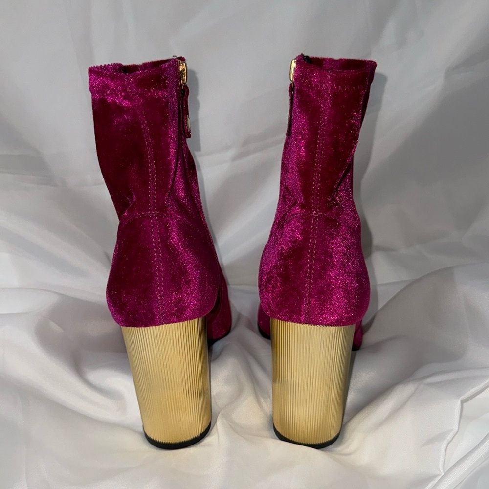 Fuchsia Velvet Peython Funky Gold Ridged Block Heels US 7.5 EU 37.5 - Picture 10 of 17
